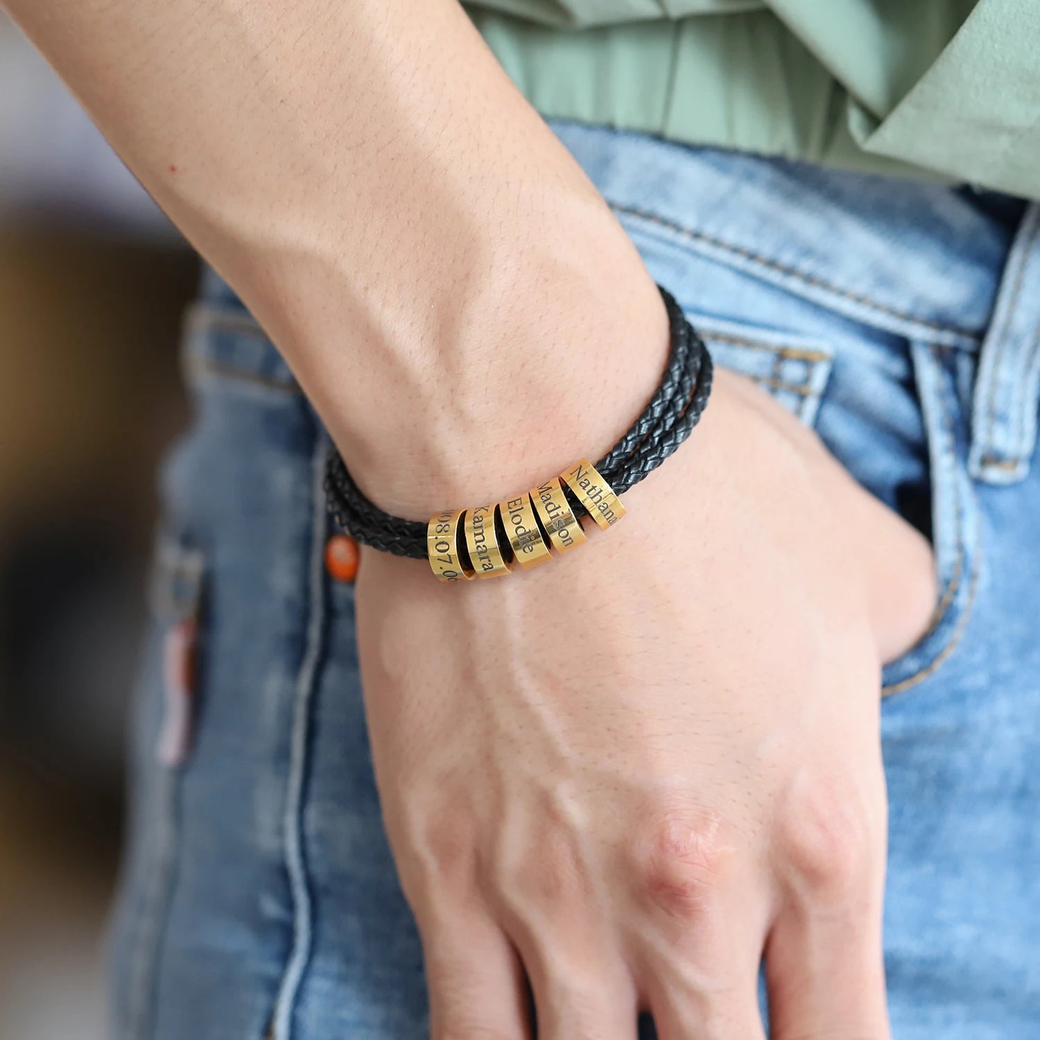 Braided Leather Bracelet with Custom Beads - Symbol of Brotherhood & Family