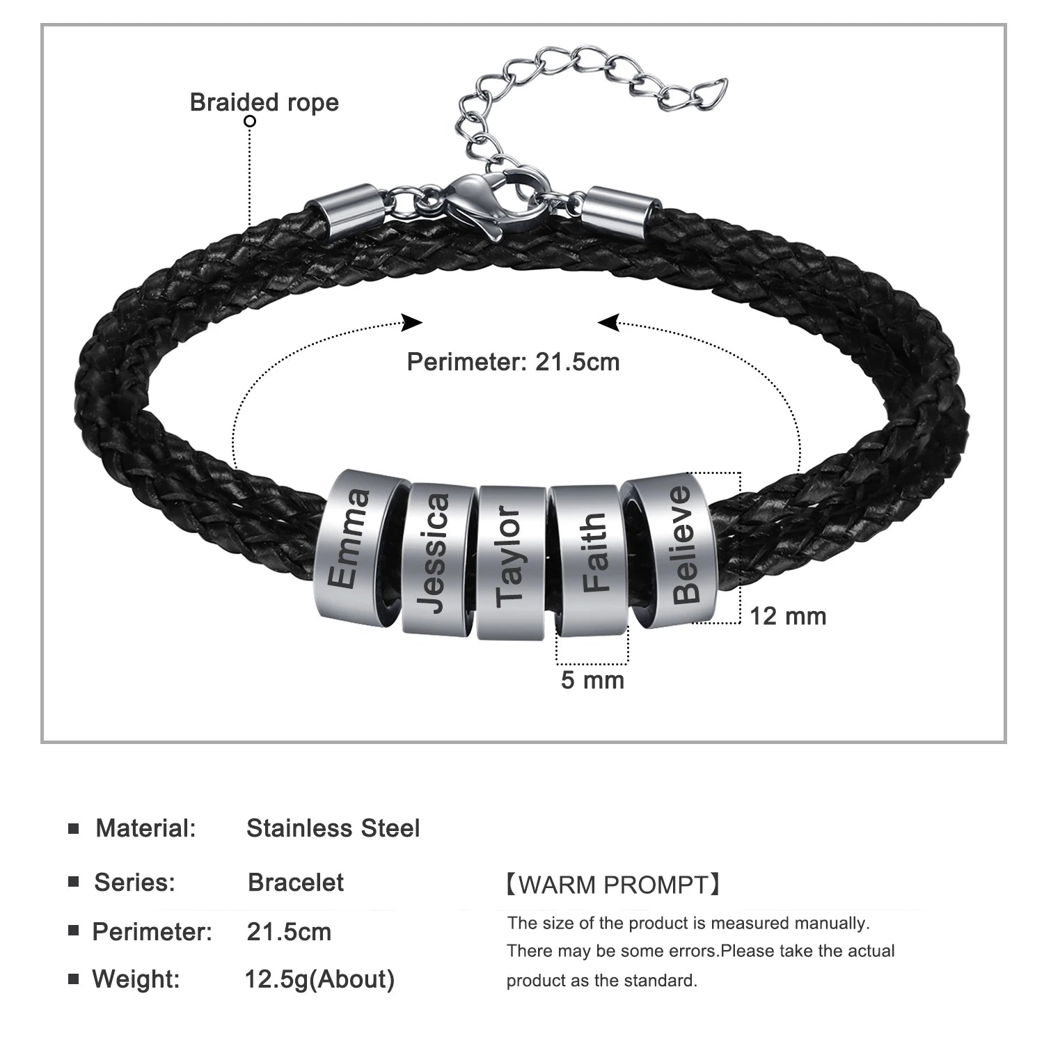 Braided Leather Bracelet with Custom Beads - Symbol of Brotherhood & Family