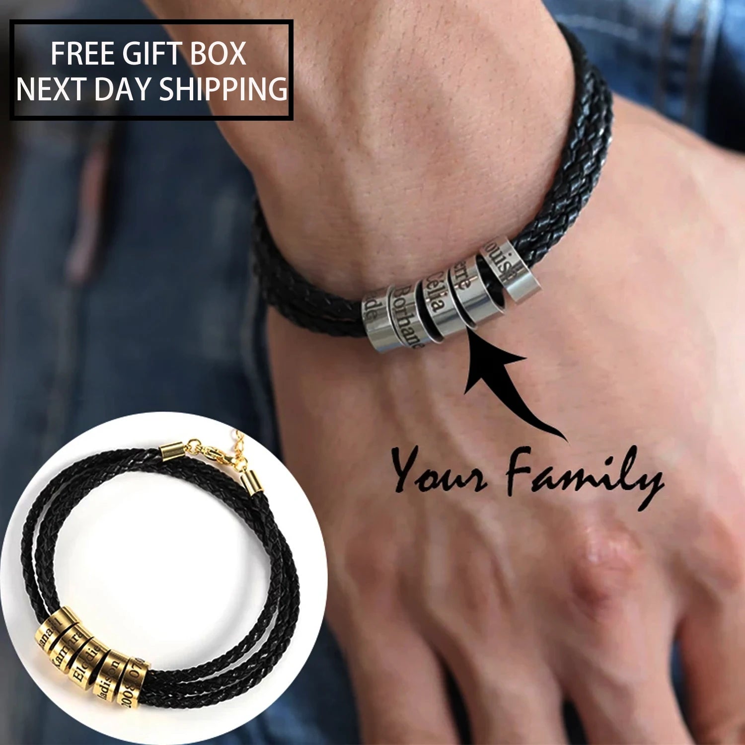 Braided Leather Bracelet with Custom Beads - Symbol of Brotherhood & Family